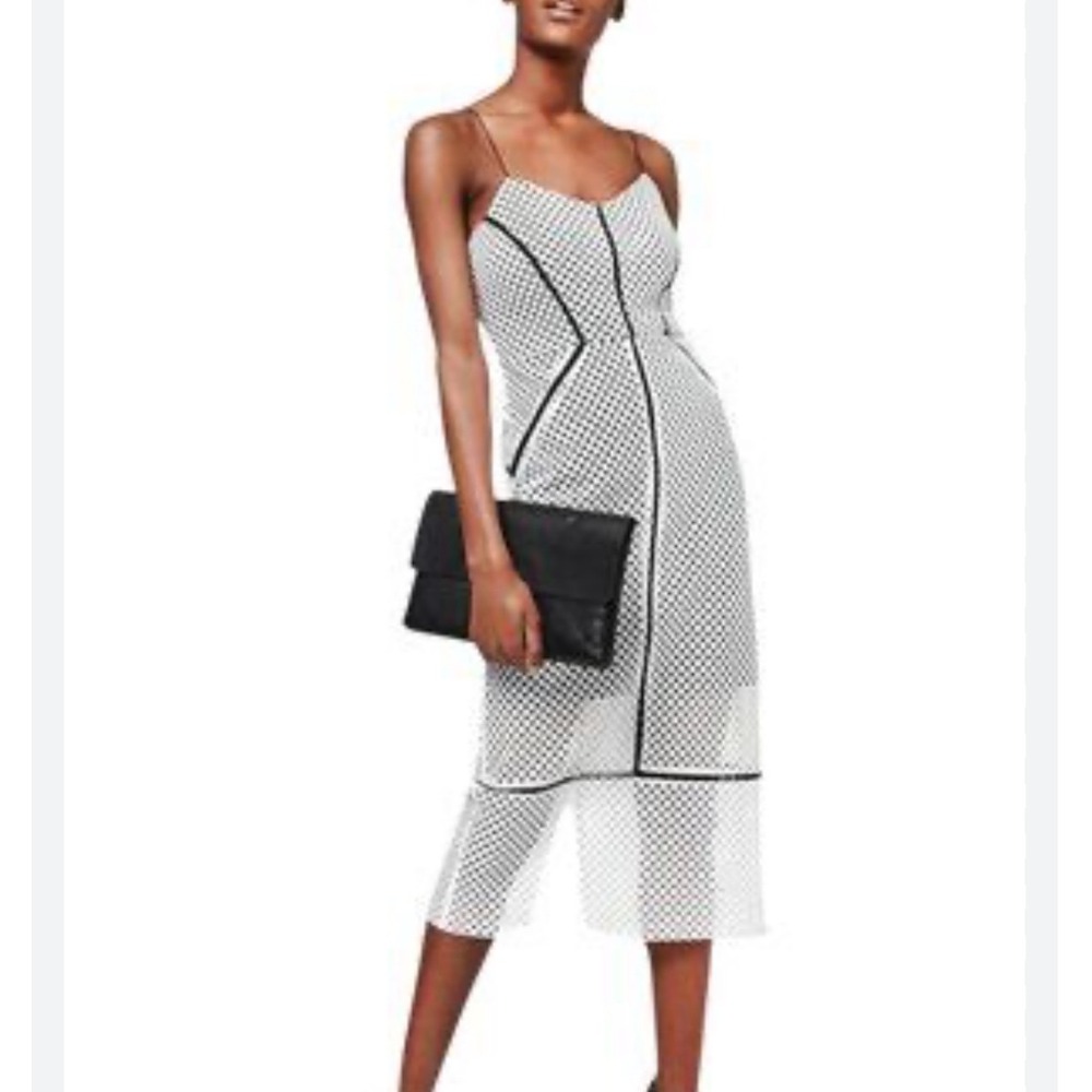 Topshop Airtex Column Midi Dress White Mesh Overlay Bodycon  US 8 Minimalist